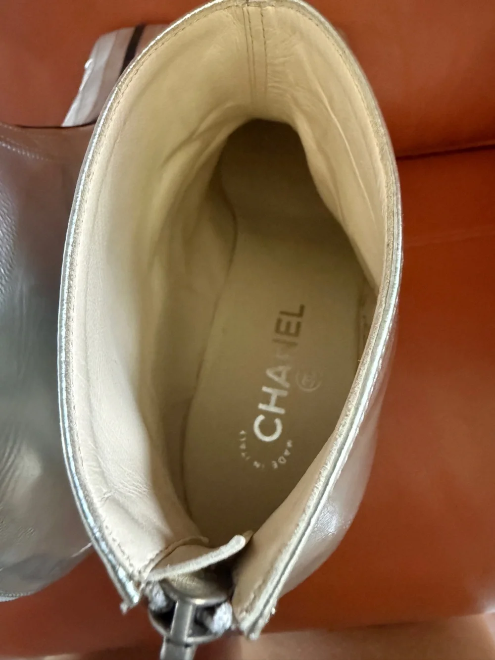 CHANEL Metallic Silver Boots size 40